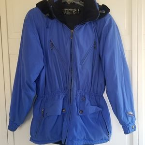 Women's sz 10 Ski Jacket, vibrant blue with fur type collar